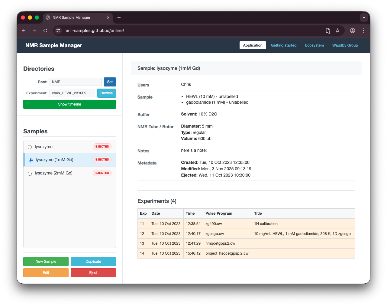 Screenshot of the web app