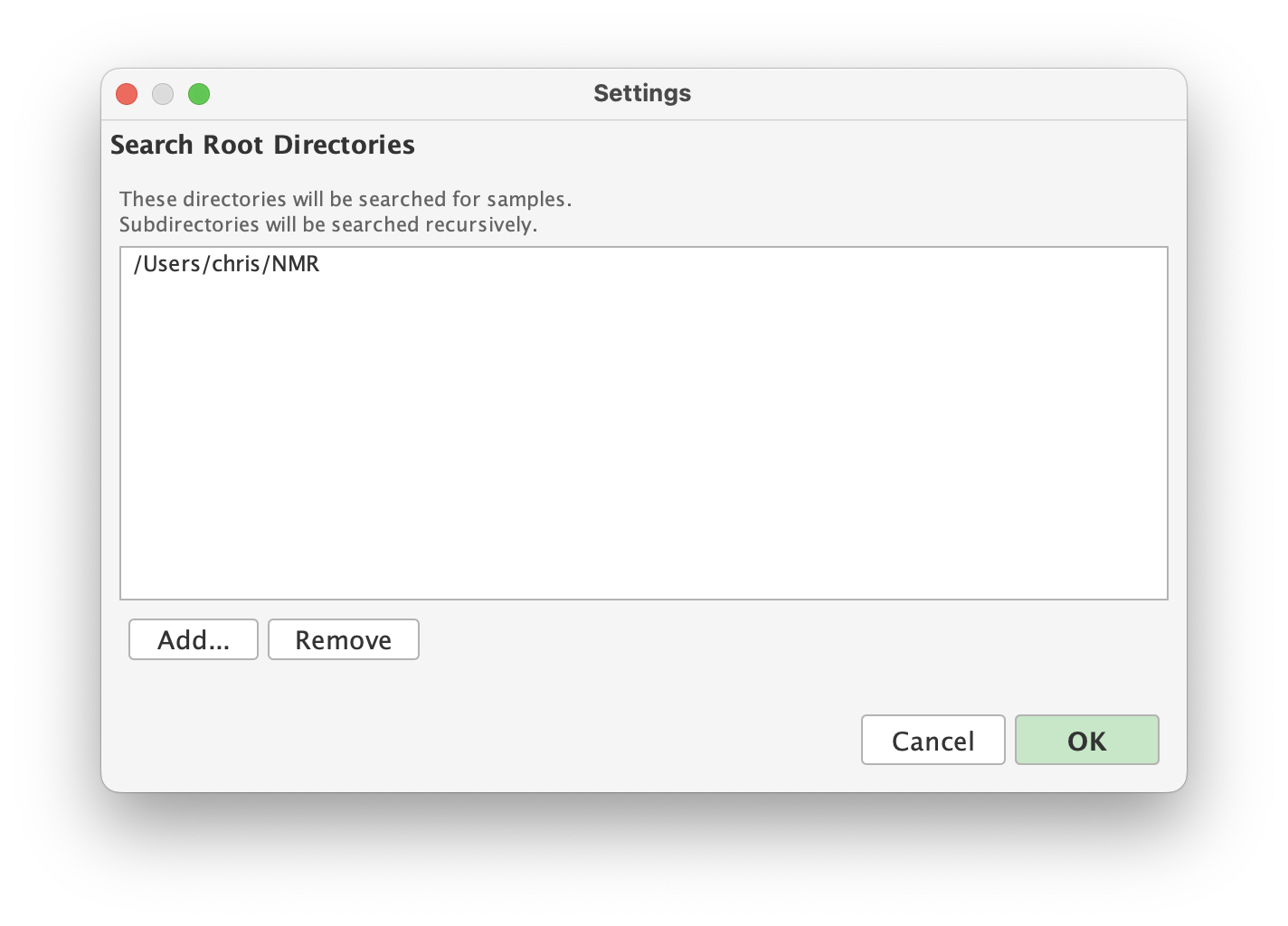 Settings form screenshot showing root directories field